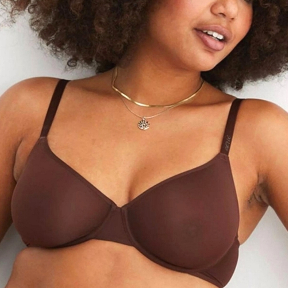 Aerie Smoothez Balconette Mesh Bra Flexible Underwire Brown 32DD NWT